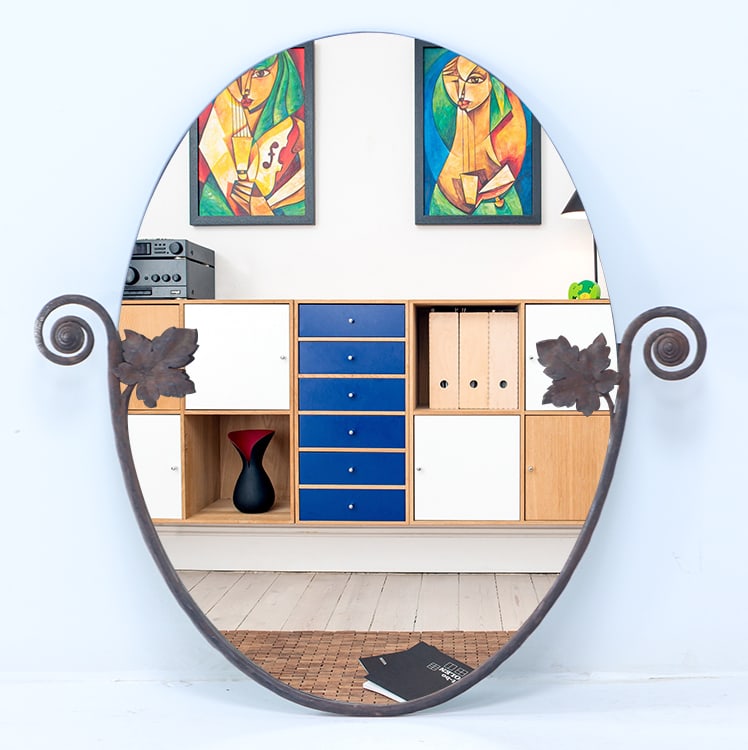 ART DECO IRON MIRROR WITH OVAL GLASS C 1930. (1 of 5)