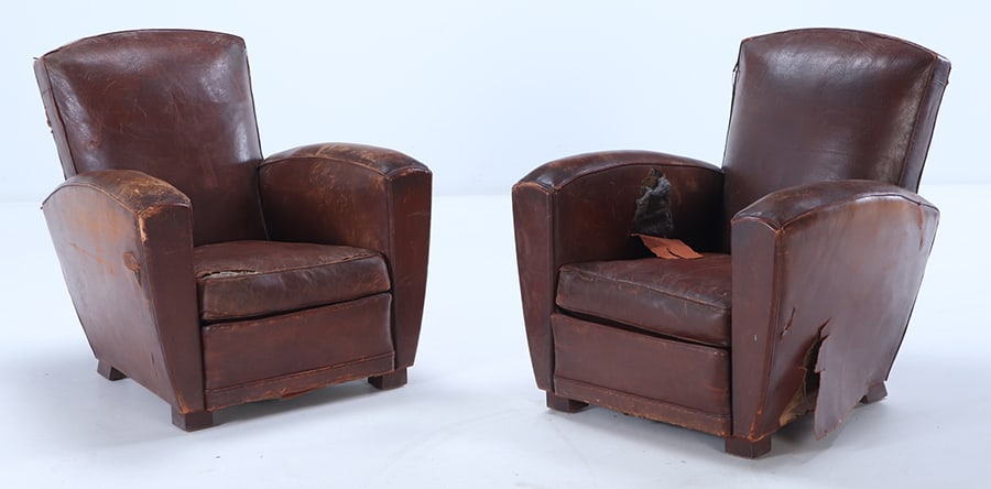 PAIR FRENCH LEATHER ART DECO CLUB CHAIRS C 1940. (1 of 7)