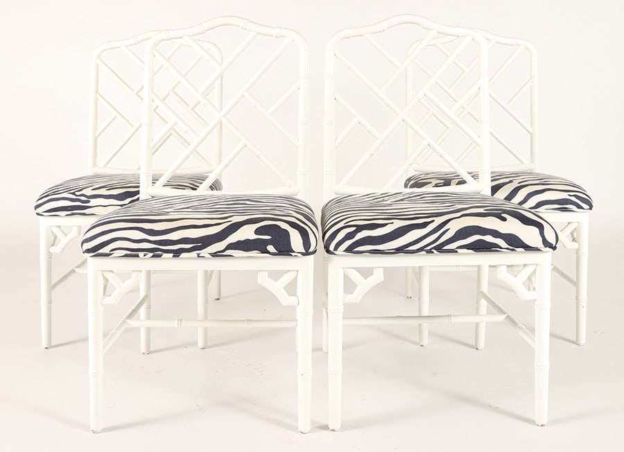 A SET OF FOUR PAINTED WOOD FAUX BAMBOO SIDE CHAIRS (1 of 4)