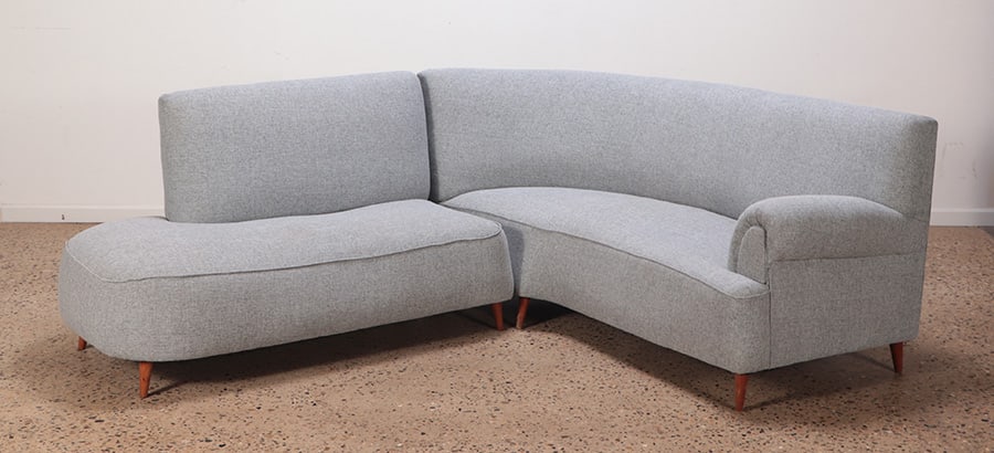 TWO PART L SHAPED SOFA WITH RECENT FABRIC.: Two part L shaped sofa with recent fabric. Ht: 34.25" Wd: 72" Dpth: 88.5" Seat: 17.25"