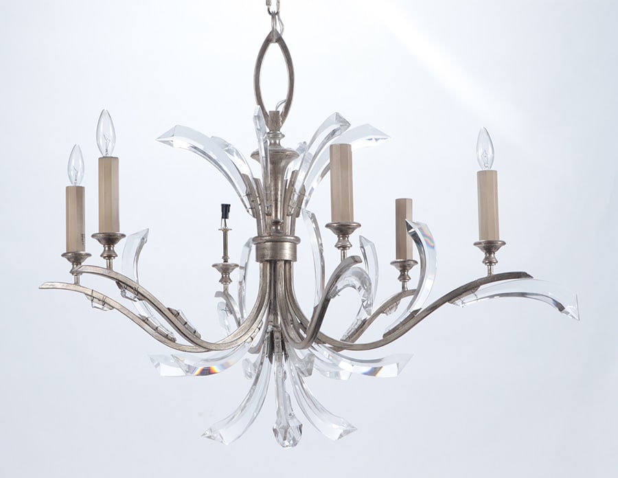A GRACEFUL IRON AND LUCITE 6 ARM CHANDELIER (1 of 5)