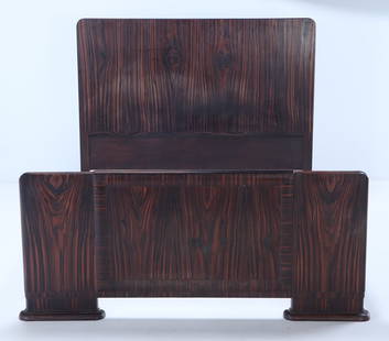 FRENCH MACASSAR EBONY ART DECO STYLE FULL SIZE BED C 1940.: French macassar ebony Art Deco style full size bed C 1940. Interior dims: 57" x 76" Ht: 48" Wd: 59" Dpth: 78"