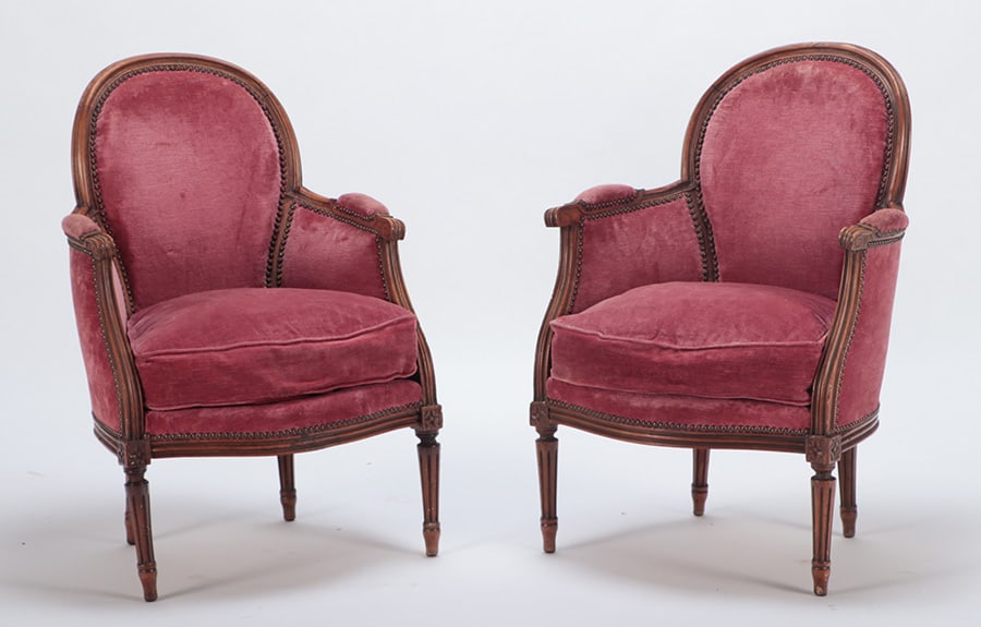 PAIR LOUIS XVI STYLE FRENCH BERGERE CHAIRS C 1940 (1 of 6)