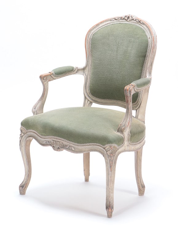 PAINTED FRENCH LOUIS XV STYLE OPEN ARM CHAIR C 1920. (1 of 6)