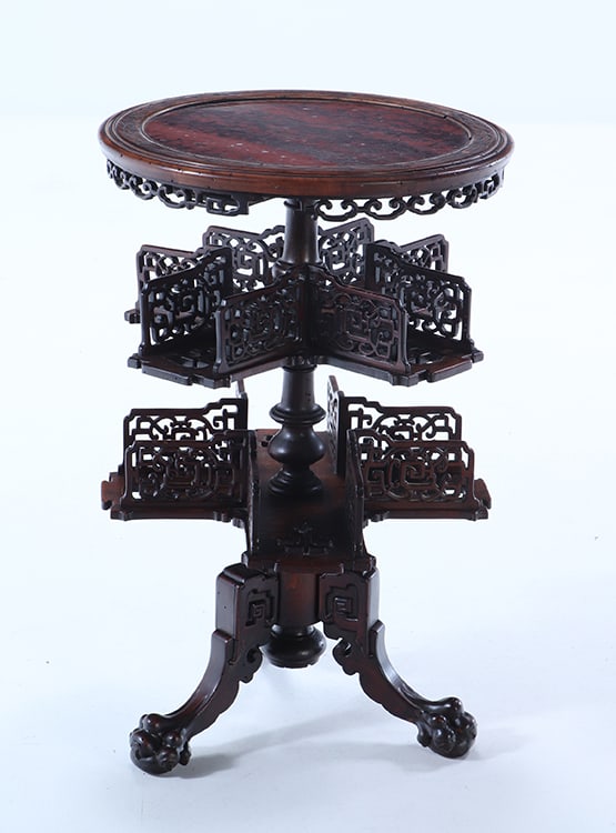 FRENCH REVOLVING MARBLE TOP BOOK TABLE IN THE ASIAN STYLE C 1880. (1 of 6)