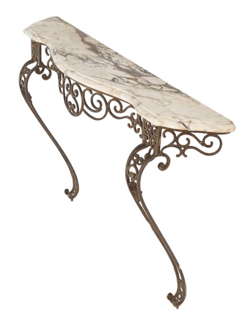 FRENCH IRON WALL MOUNTED CONSOLE TABLE C 1940. (1 of 5)