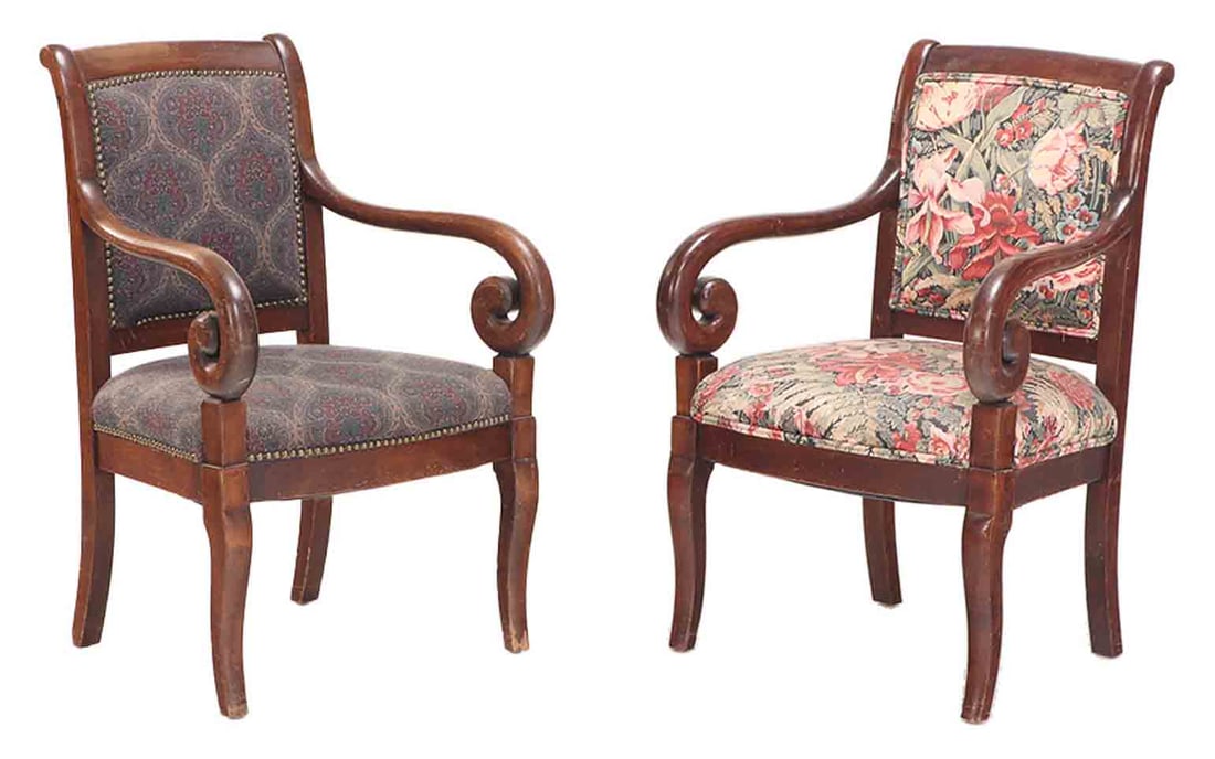 PAIR LOUIS PHILIPPE STYLE OPEN ARM CHAIRS. (1 of 5)