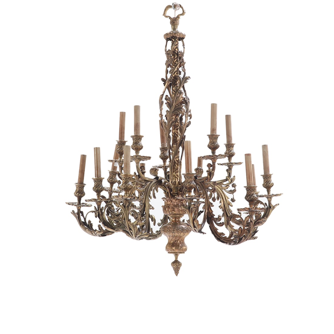FRENCH BRONZE FIFTEEN ARM CHANDELIER C 1930.: French bronze fifteen arm chandelier C 1930. Ht: 40.5" Wd: 32"