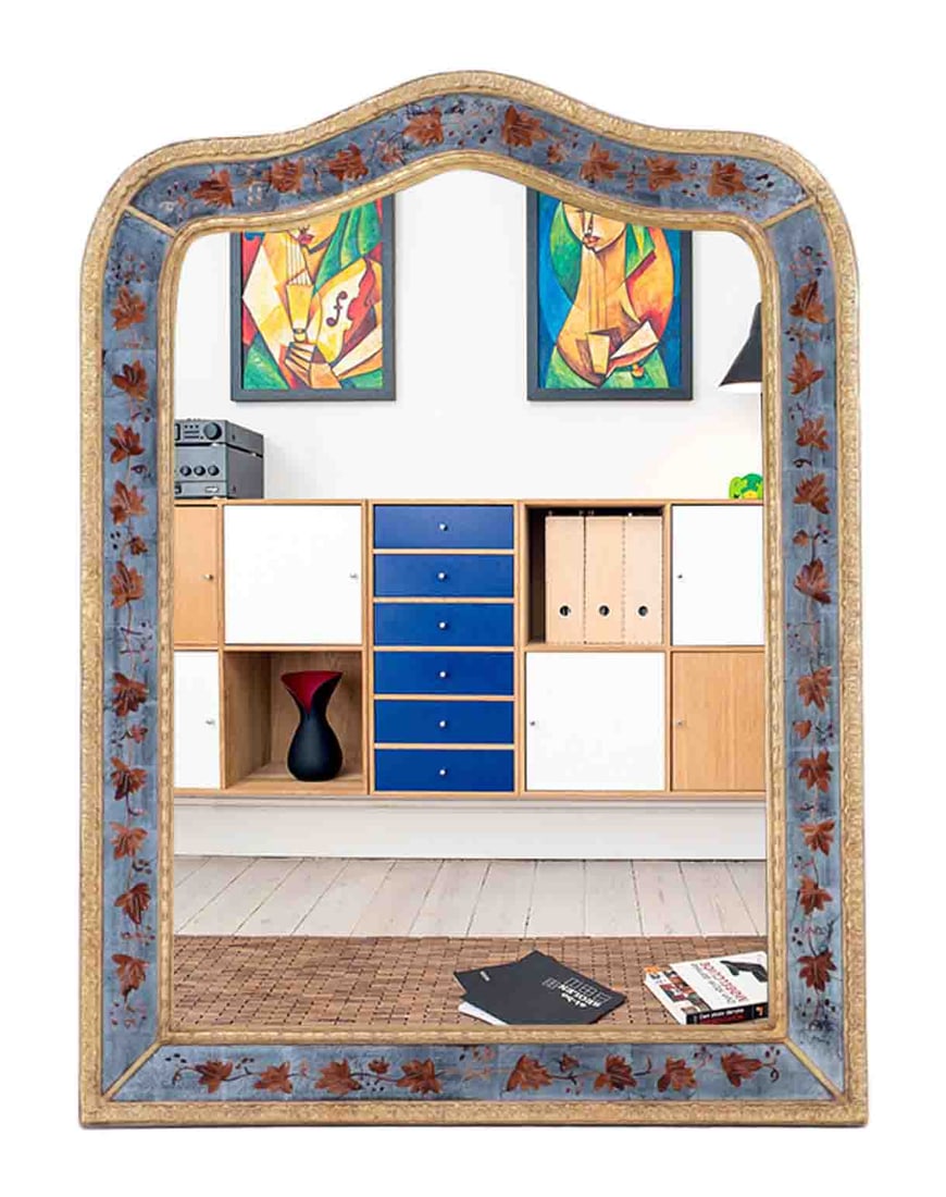 EGLOMISE ARCHED TOP MIRROR BY JANSEN C 1950. (1 of 5)