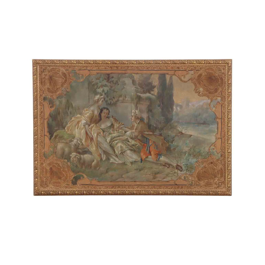 AN EARLY 20TH CENTURY FRAMED PASTORAL TAPESTRY AFTER FRANCOIS BOUCHER (1 of 8)