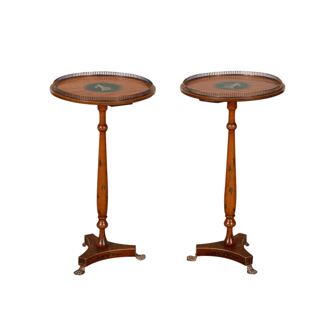 PAIR EDWARDIAN SATINWOOD PAINT DECORATED OCCASIONAL TABLES HAVING FIGURAL DECORATION AND (1 of 7)