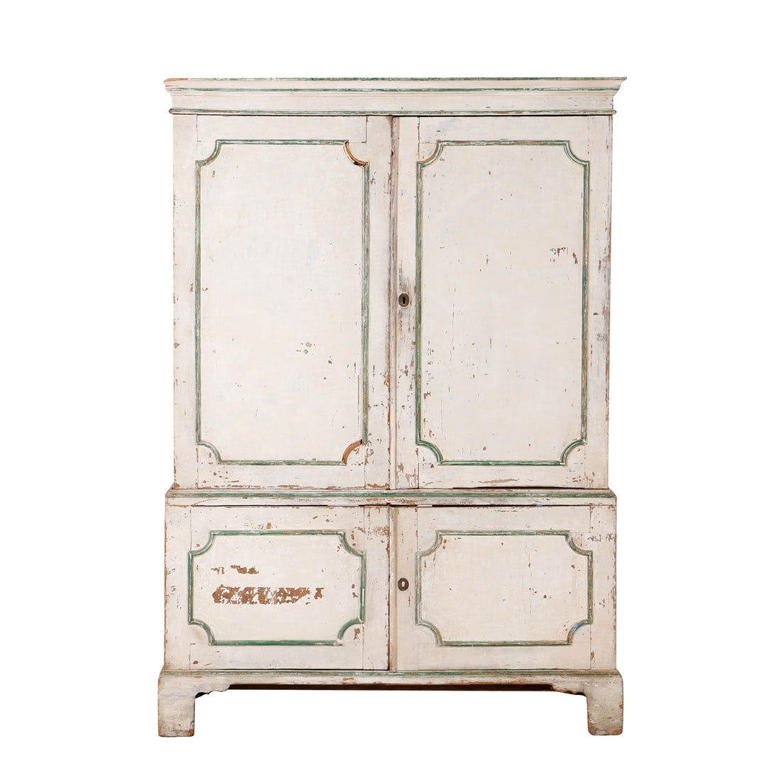 NINETEENTH CENTURY PAINTED PINE TWO PART ENGLISH CABINET. (1 of 6)