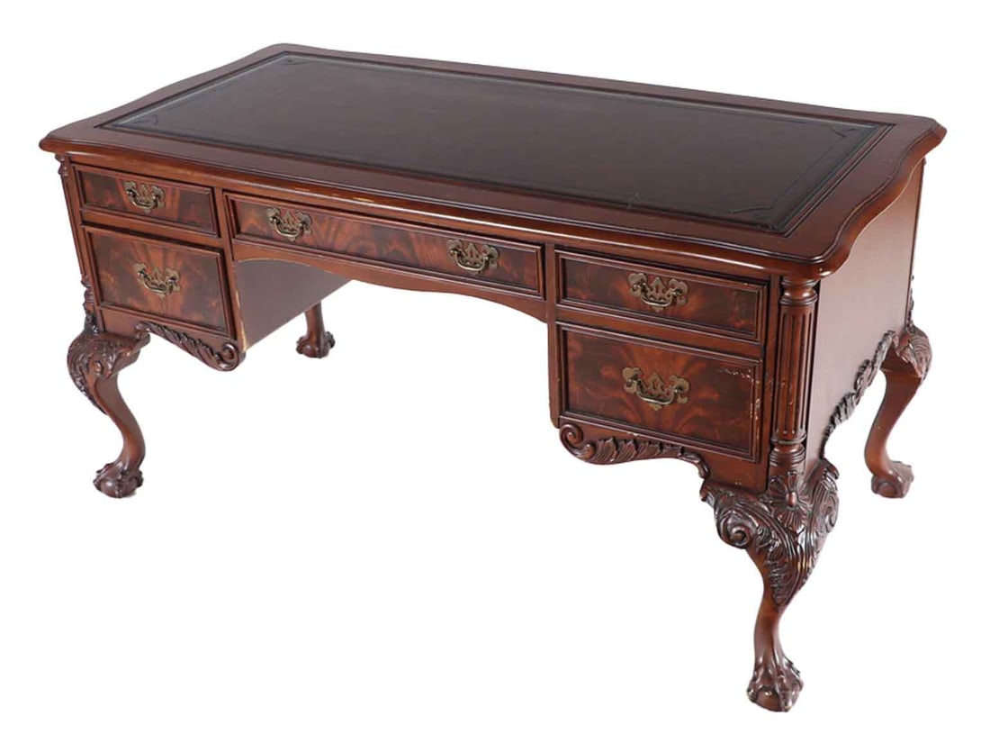 HEKMAN LEATHER TOP CHIPPENDALE STYLE WRITING DESK. (1 of 6)