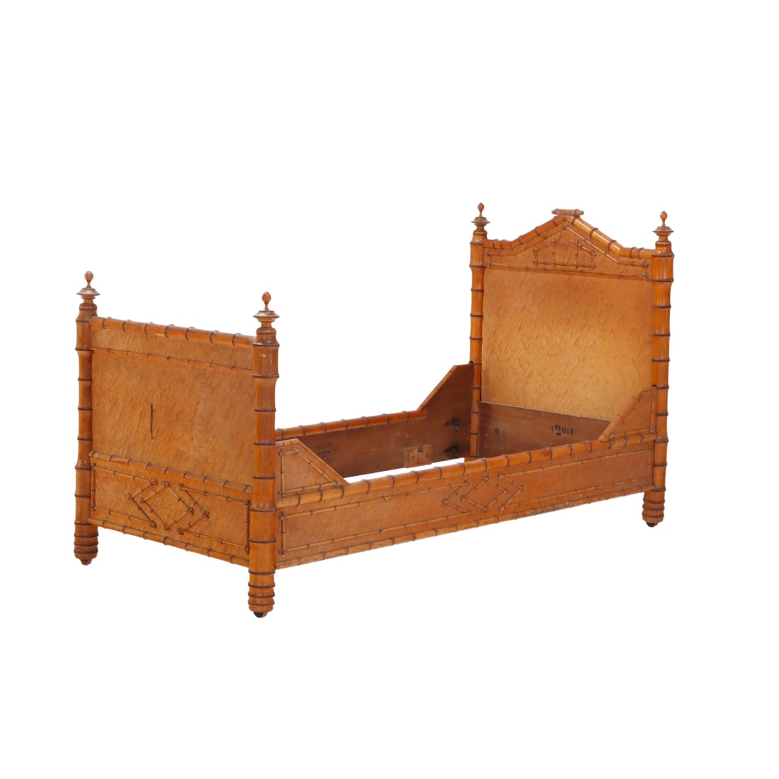 BIRSEYE MAPLE FAUX BAMBOO TWIN SIZE BED C 1880 (1 of 6)