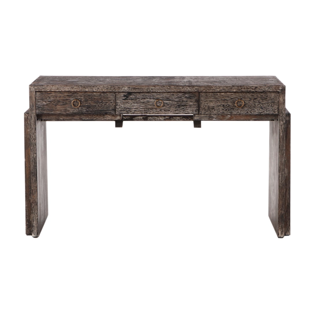 DARK CERUSED OAK WRITING DESK IN THE MANNER OF JEAN-MICHEL FRANK HAVING THREE DRAWERS (1 of 6)