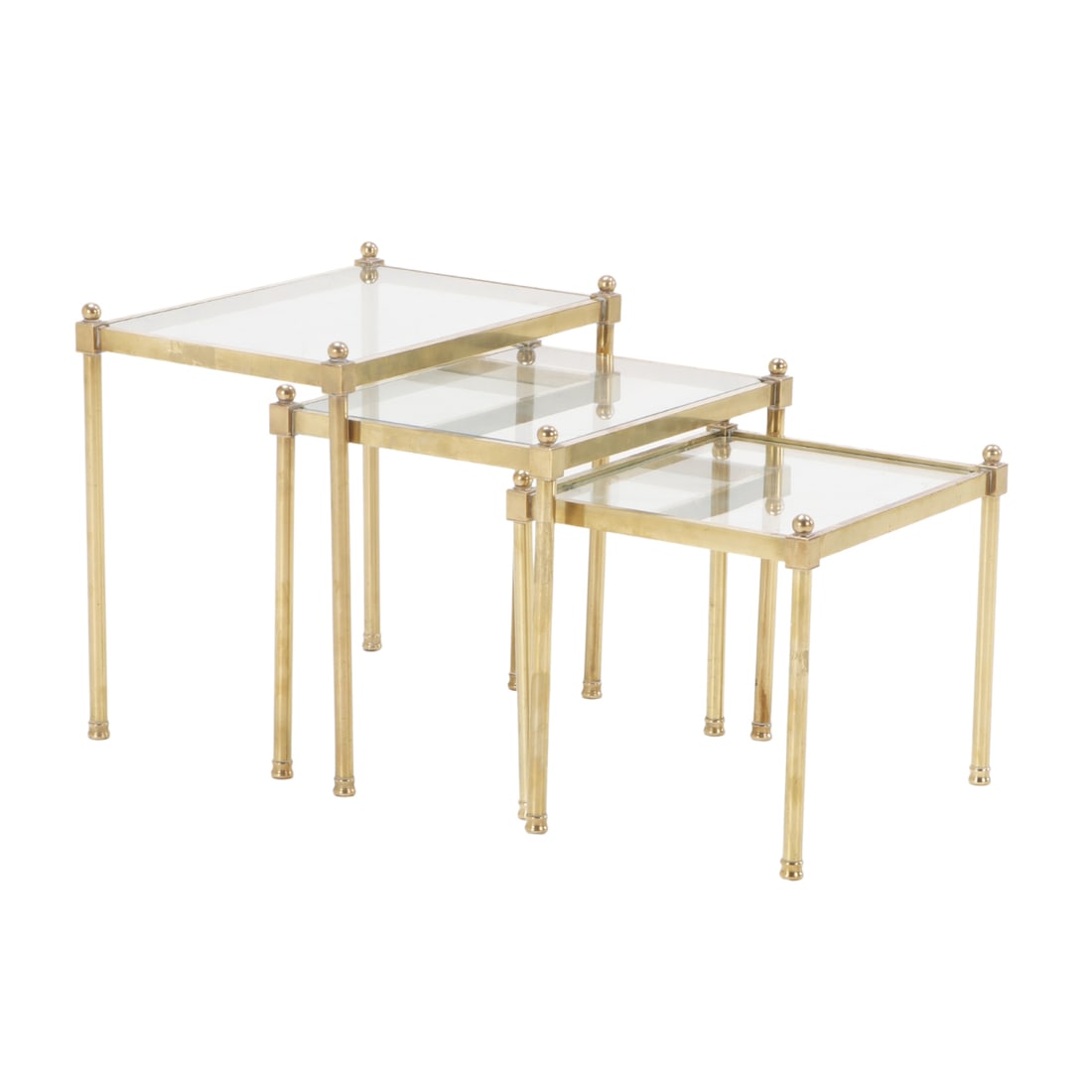 BRONZE AND GLASS NEST OF THREE TABLES C 1970. (1 of 5)