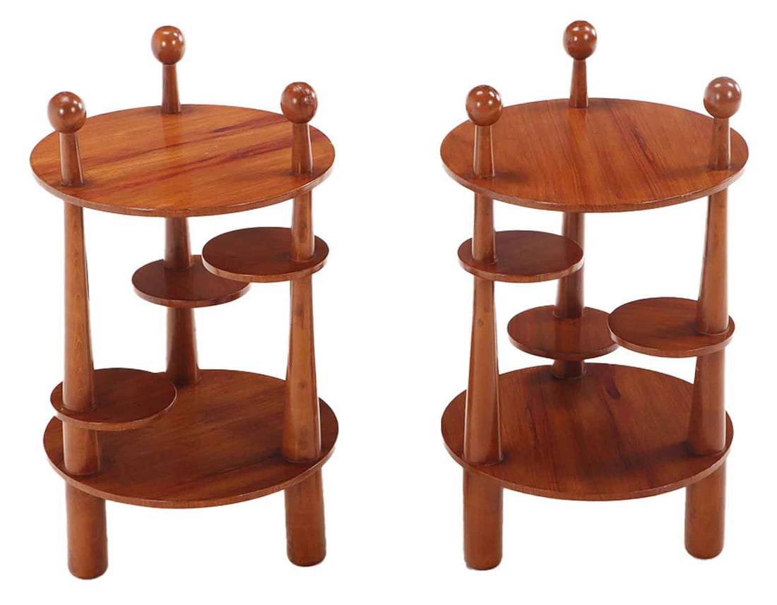 Pair Of Burl Walnut End Tables With Swing Out Drink Holder In The