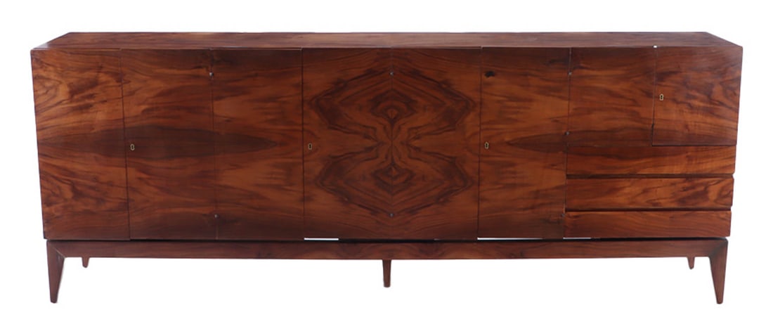 A GORGEOUS MID CENTURY MODERN BURL WOOD EIGHT DOOR BAR CABINET OR SERVER (1 of 6)