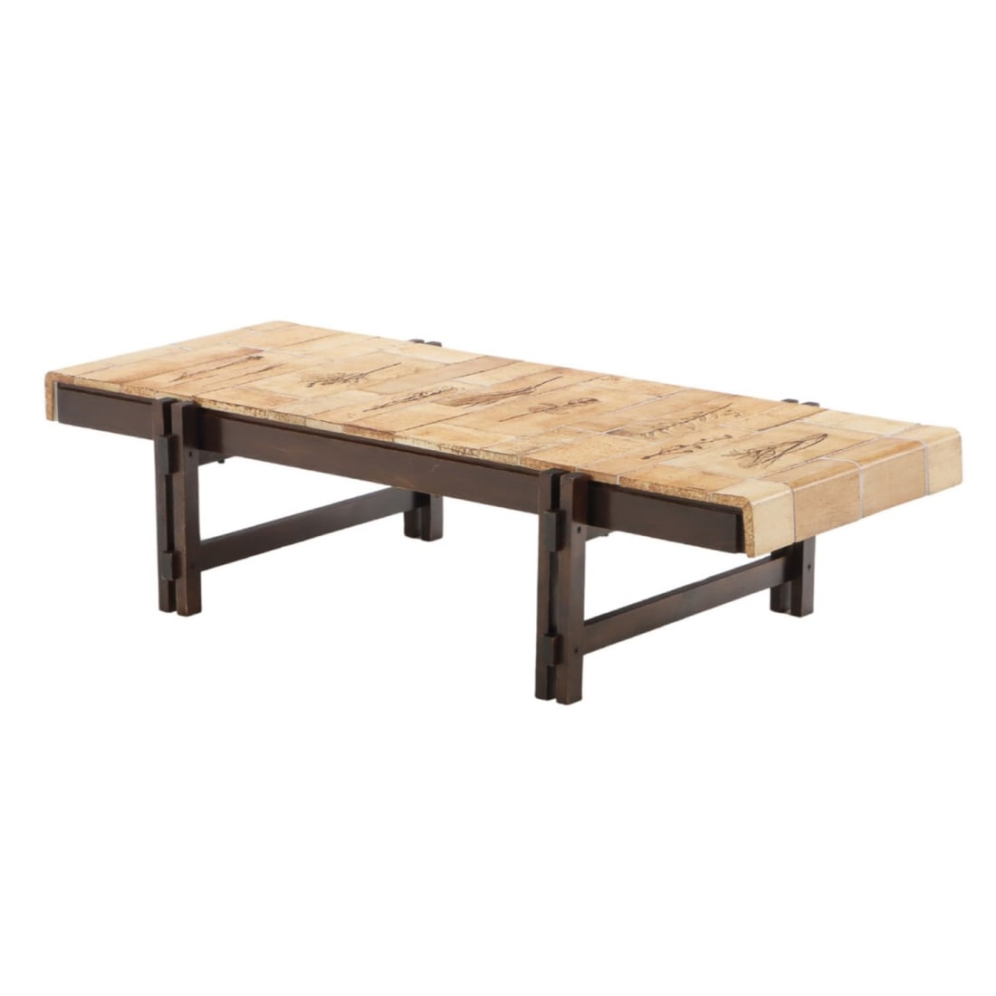 FRENCH TILE TOP COFFEE TABLE SIGNED CAPRON C 1975. (1 of 6)