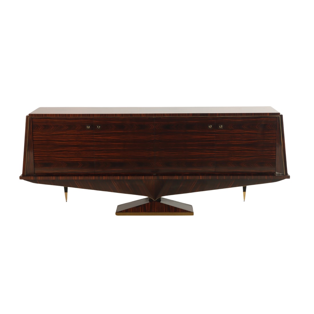 UNUSUAL FRENCH MACASSAR EBONY PEDESTAL SIDEBOARD C 1950 HAVING A SYCAMORE INTERIOR (1 of 8)