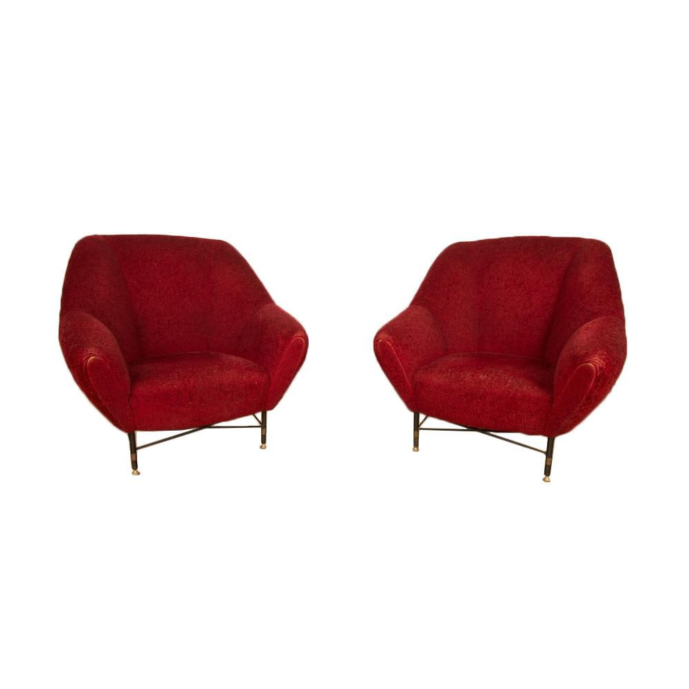 A PAIR OF ITALIAN IRON AND BRASS UPHOLSTERED CLUB CHAIRS C 1945 (1 of 6)