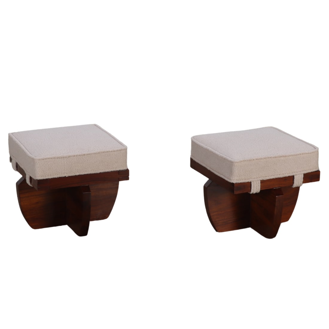 PAIR WALNUT STOOLS IN THE MANNER OF GEORGE NAKASHIMA WITH REMOVABLE BOUCLE CUSHIONS. (1 of 6)