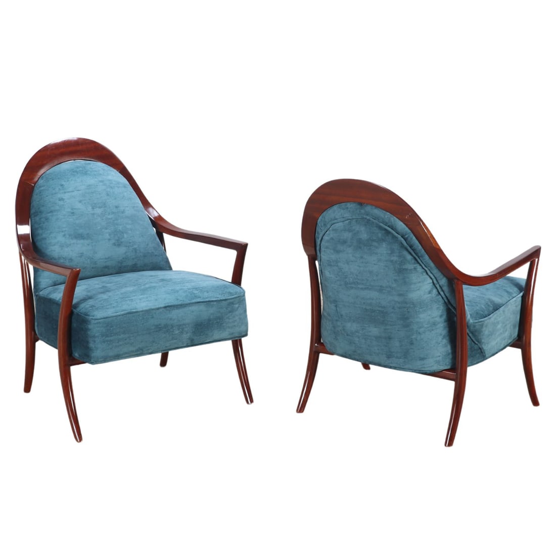 PAIR MAHOGANY OPEN ARM CHAIRS IN THE MANNER OF ROBBSJOHN GIBBINGS. (1 of 9)