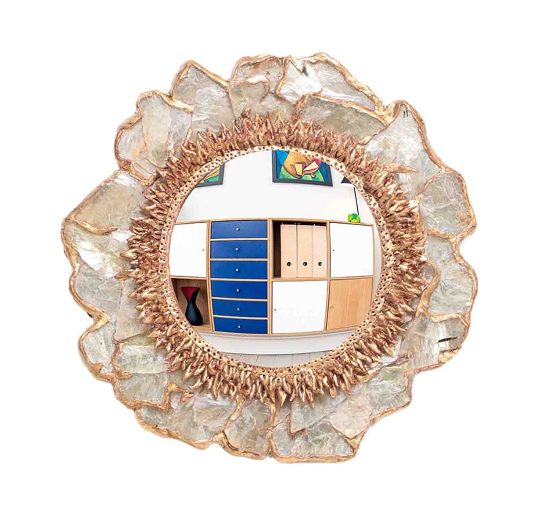 CUSTOM MODERN ARTIST MADE MICA AND GILT RESIN MIRROR (1 of 5)