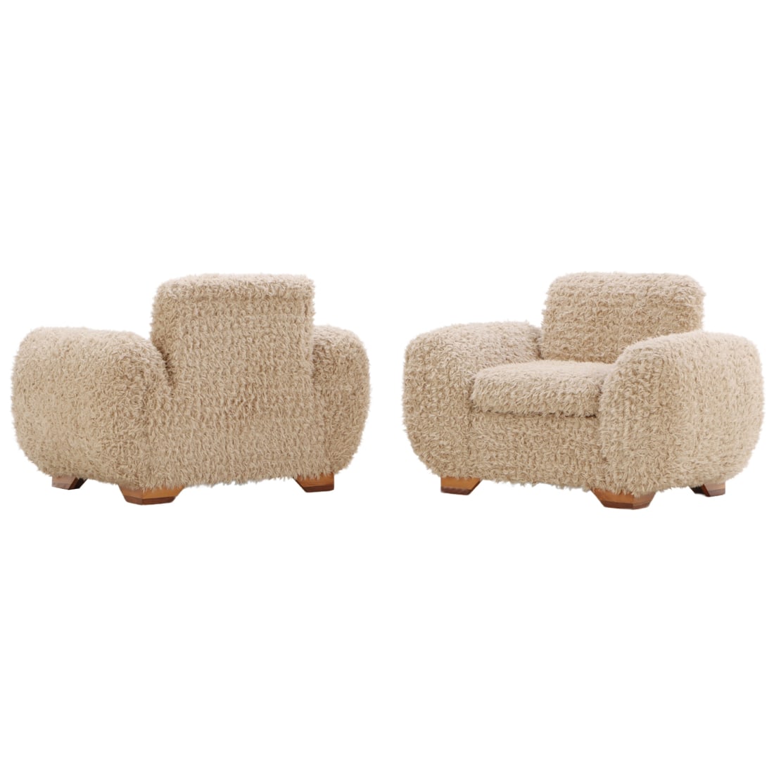 PAIR OVERSIZED FAUX GOAT HAIR  "ELEPHANT CHAIRS" IN THE MANNER OF JEAN ROYERE. (1 of 6)