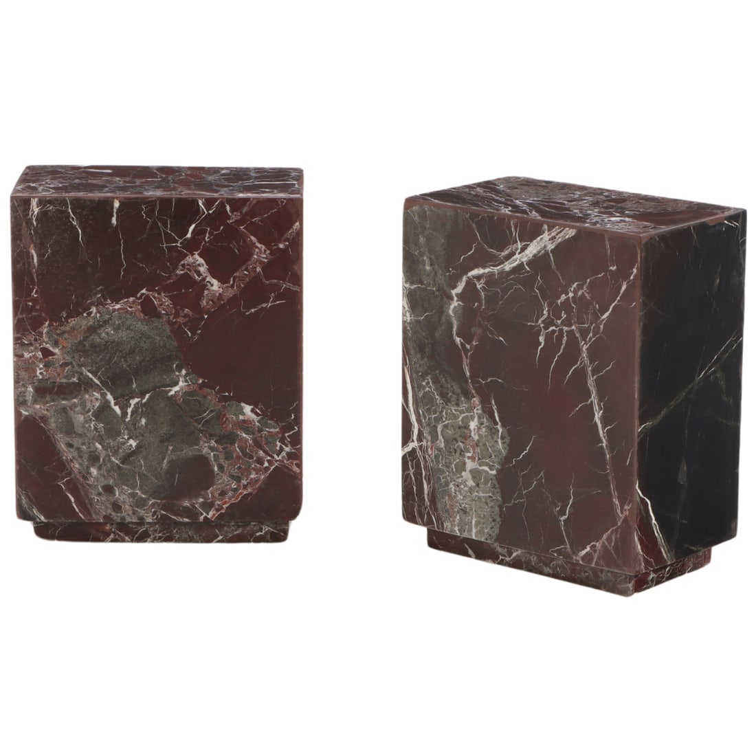 PAIR MARBLE END TABLES WITH RECESSED BASE. (1 of 5)