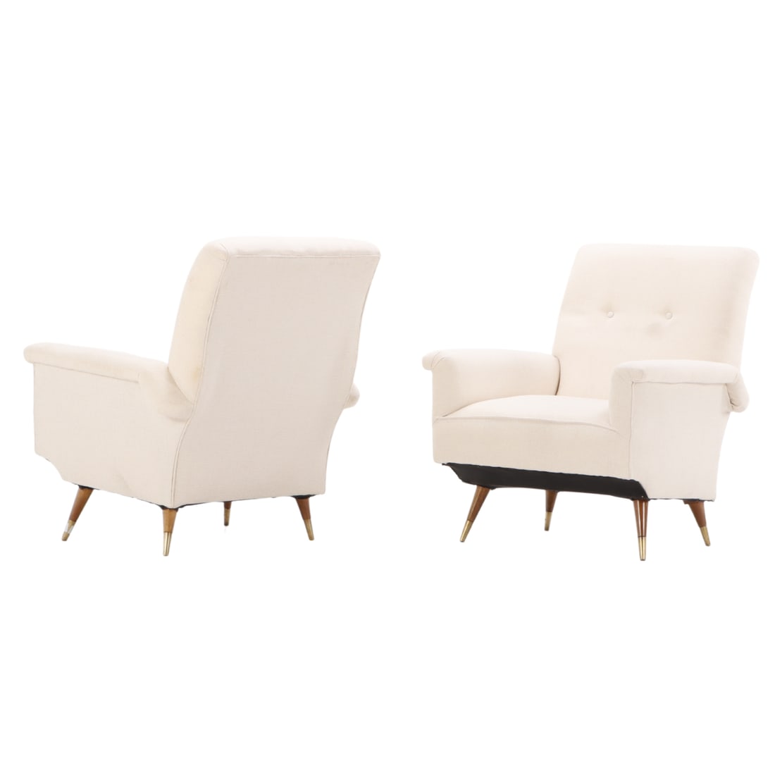 PAIR WHITE UPHOLSTERED ITALIAN LOUNGE CHAIRS C 1950 WITH NEW FABRIC. (1 of 6)