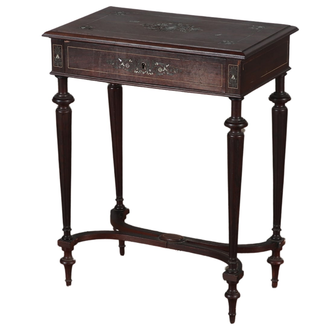FRENCH MOTHER OF PEARL INLAID LIFT LID STAND C 1890 HAVING A INTERIOR MIRROR. (1 of 9)