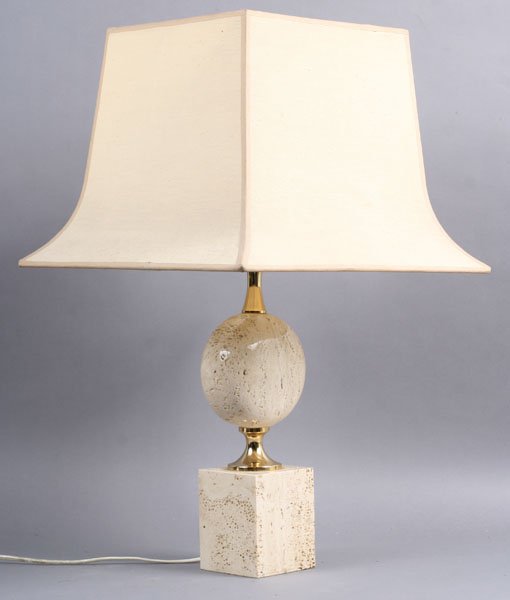 A French carved travertine table lamp circa 1960.: A French carved travertine table lamp circa 1960. Ht: 16" Width: 5.5"