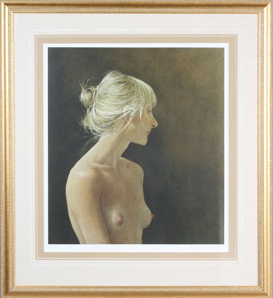 ANDREW WYETH SIGNED PRINT BEAUTY MARK NUMBERED: Andrew Wyeth "Beauty Mark" collotype print edition 218/300 pencil signed lower right. Certificate of Authenticity en verso. Dimensions: Ht: 33.5" Width: 30.5"
