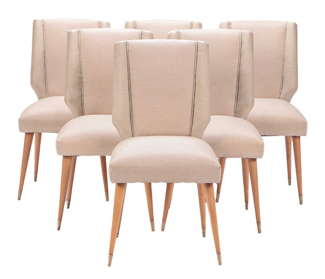 SIX UPHOLSTERED DINING ROOM CHAIRS C 1950 WITH (1 of 6)