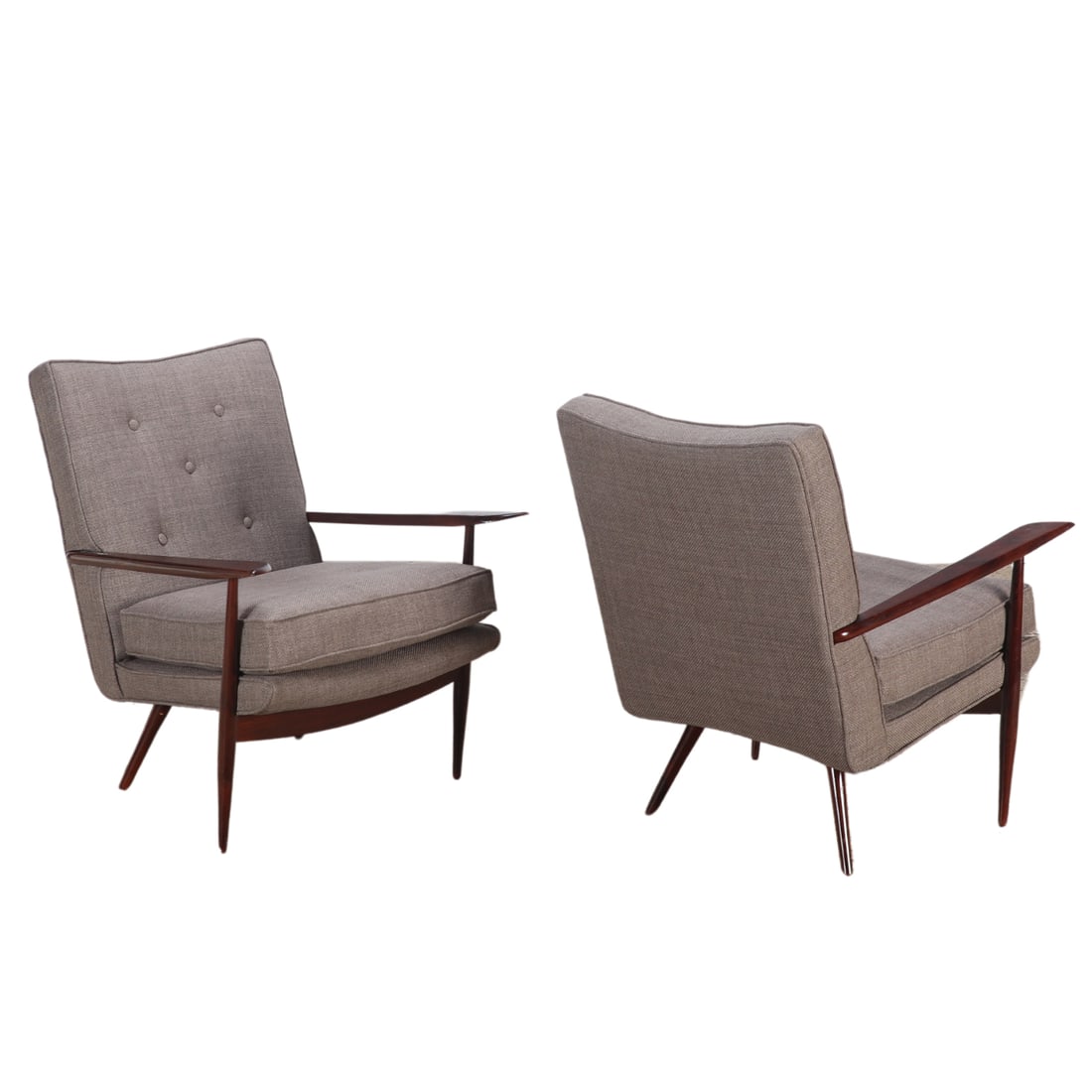 PAIR UPHOLSTERED LOUNGE CHAIRS WITH OPEN ARMS AND NEW FABRIC. (1 of 10)