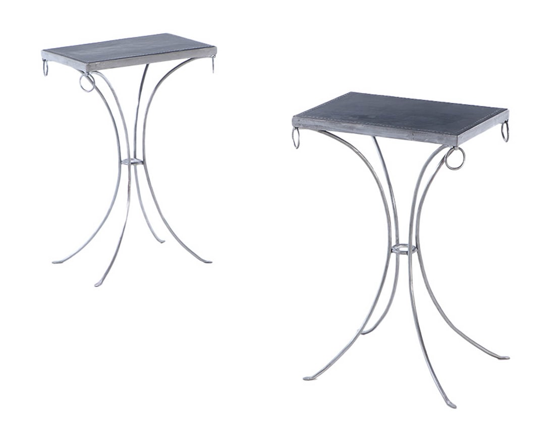 POLISHED IRON AND LEATHER DRINKS TABLES IN THE MANNER OF JEAN-MICHEL FRANK. (1 of 7)