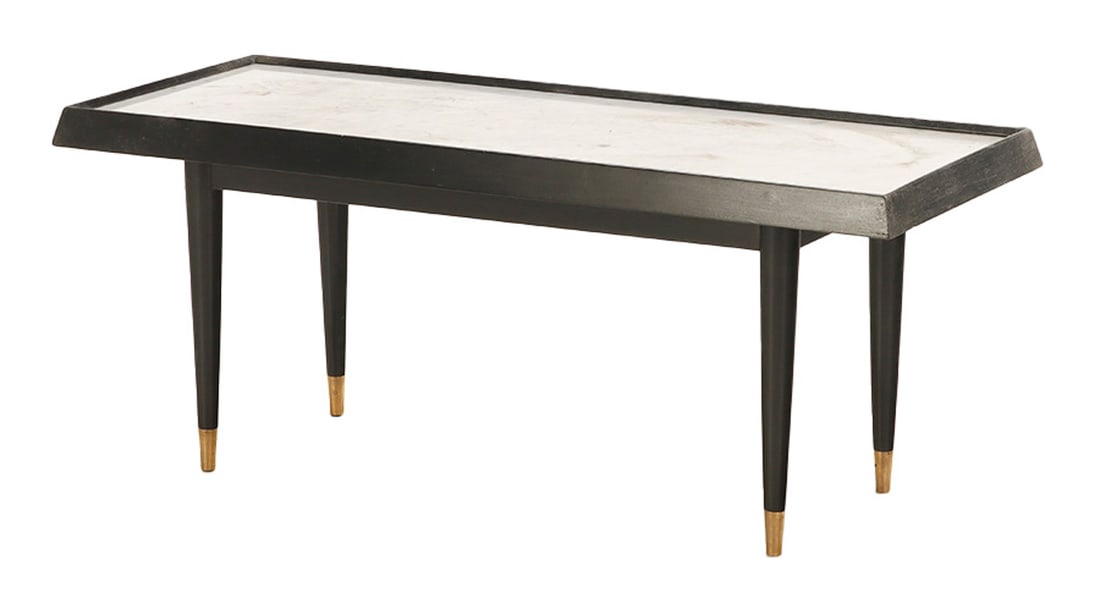 EBONIZED ITALIAN MARBLE TOP COFFEE TABLE C 1950. (1 of 6)