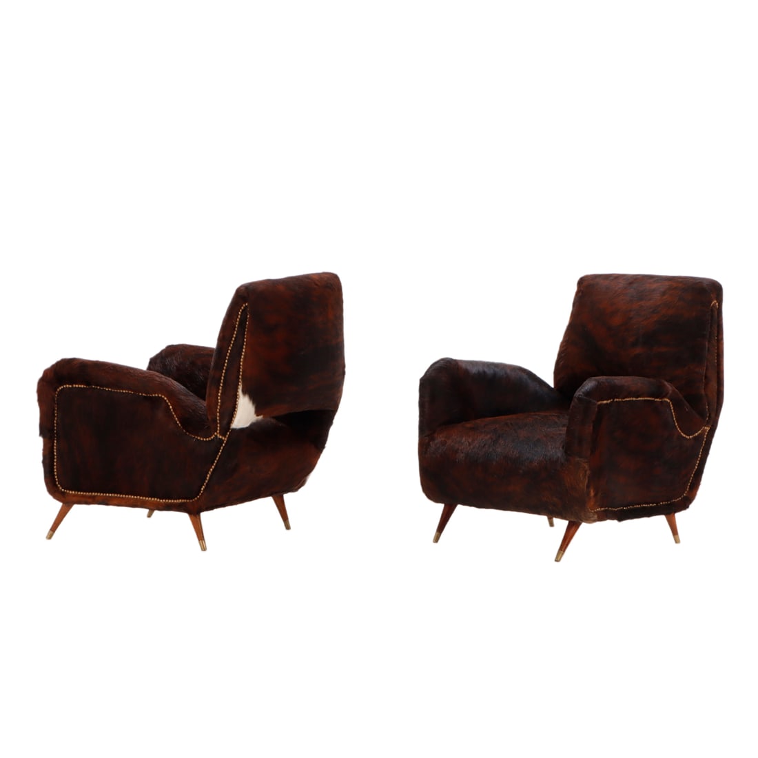A PAIR OF CLUB CHAIRS IN THE MANNER OF PAOLO BUFFA C 1950 RECENTLY REUPHOLSTERED IN COW HIDE. (1 of 6)