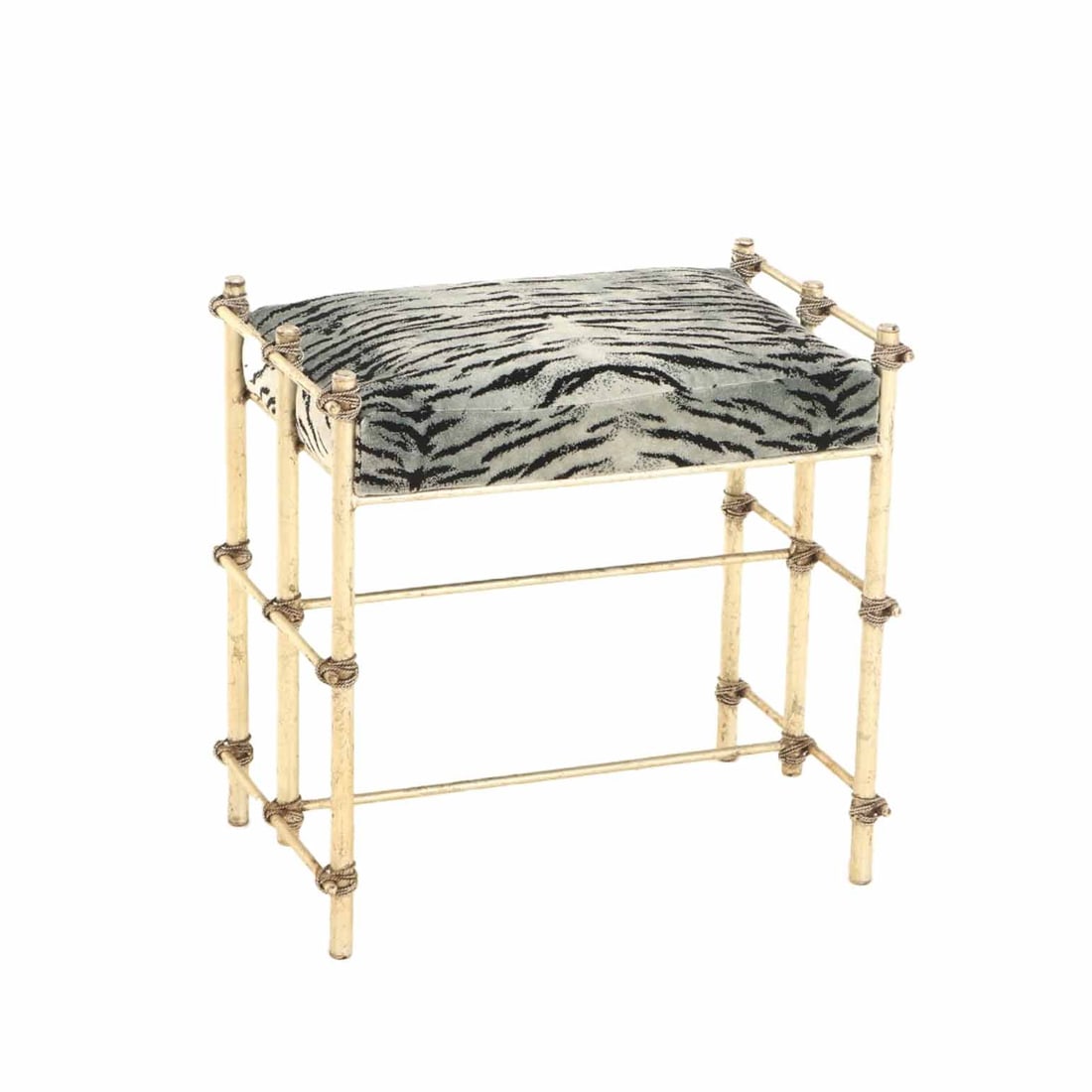 SILVERED IRON UPHOLSTERED BENCH IN FAUX TIGER SKIN IN THE MANNER OF GIACOMETTI C 1970. (1 of 5)