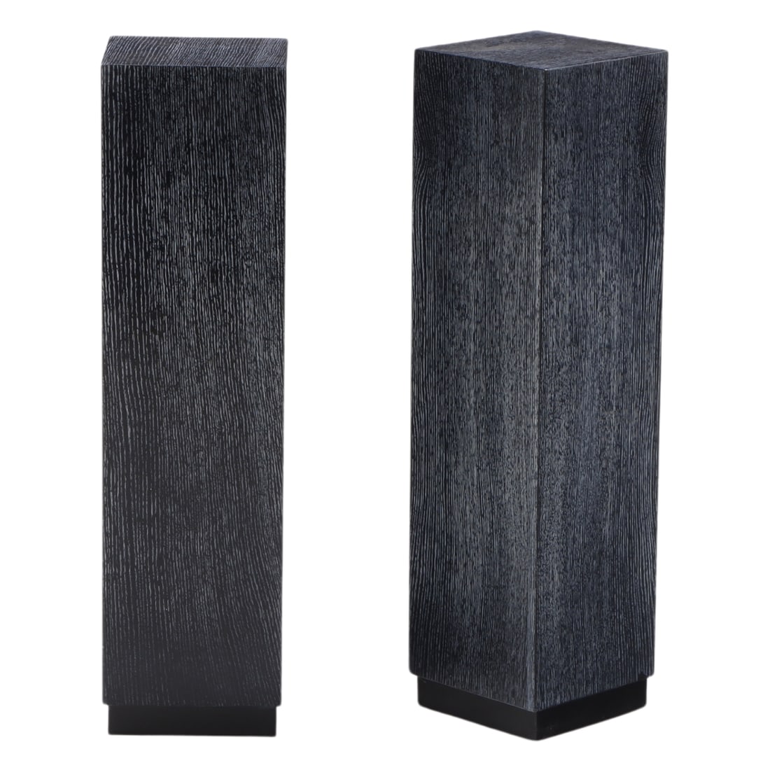 PAIR OF DARK CERUSED OAK PEDESTALS ON RECESSED BASES. (1 of 4)