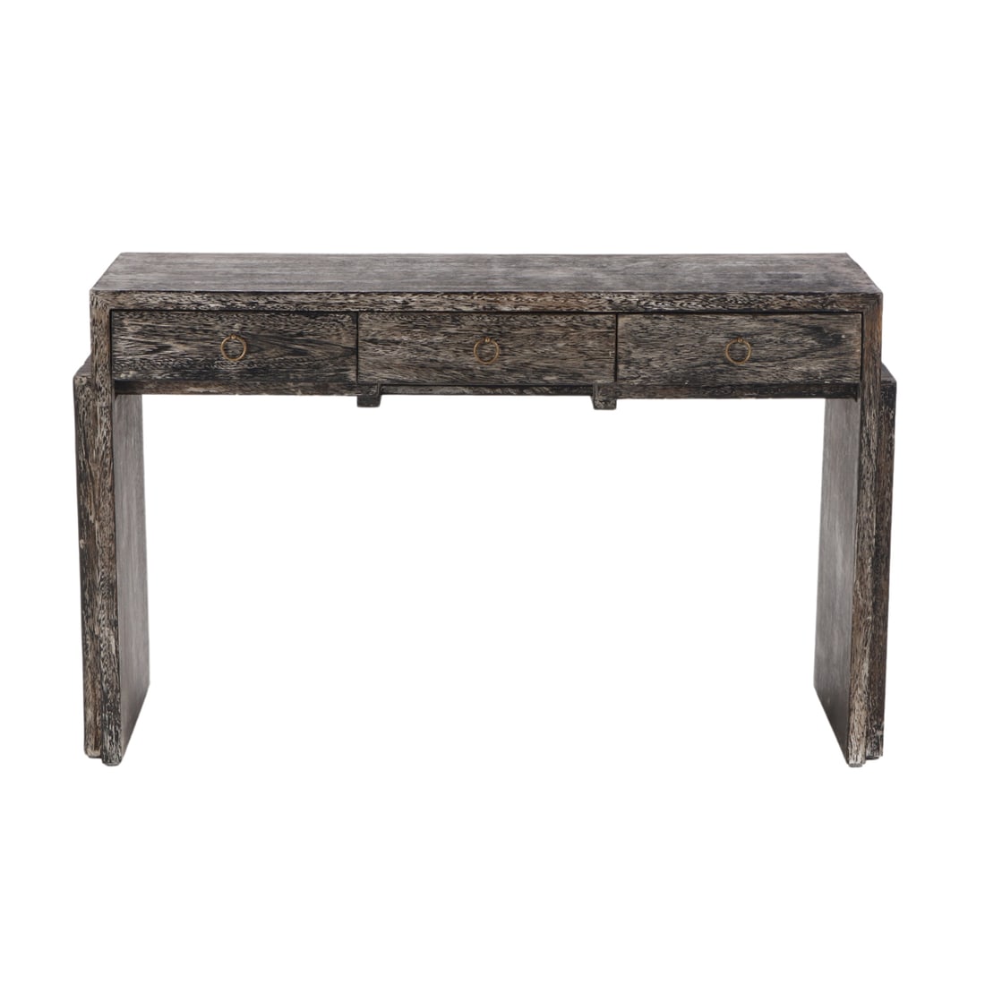 DARK CERUSED OAK THREE DRAWER WRITING DESK IN THE MANNER OF JEAN-MICHEL FRANK HAVING PULL OUT (1 of 8)