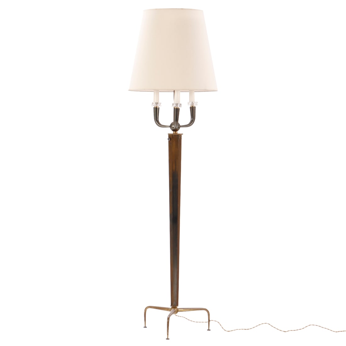 FRENCH TWO-TONE BRASS AND GLASS FLOOR LAMP IN THE MANNER OF ANDRE ARBUS C 1940 (1 of 5)