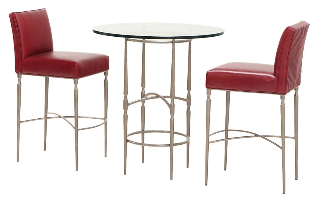 CHARLESTON FORGE HAND HAMMERED IRON BAR STOOLS AND CAFE TABLE. (1 of 5)