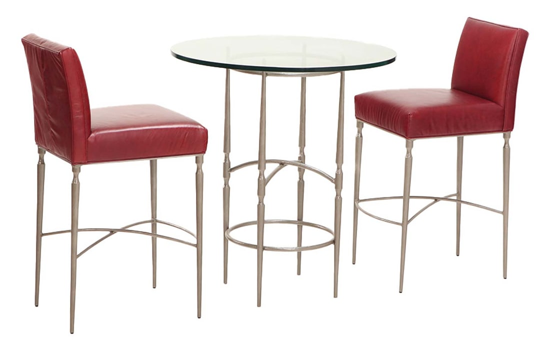 CHARLESTON FORGE HAND HAMMERED IRON BAR STOOLS AND CAFE TABLE. (1 of 5)