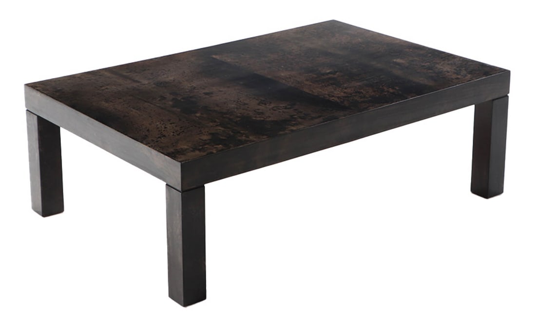 GOAT SKIN COVERED COFFEE TABLE ATTRIBUTED TO ALDO TURA. (1 of 5)