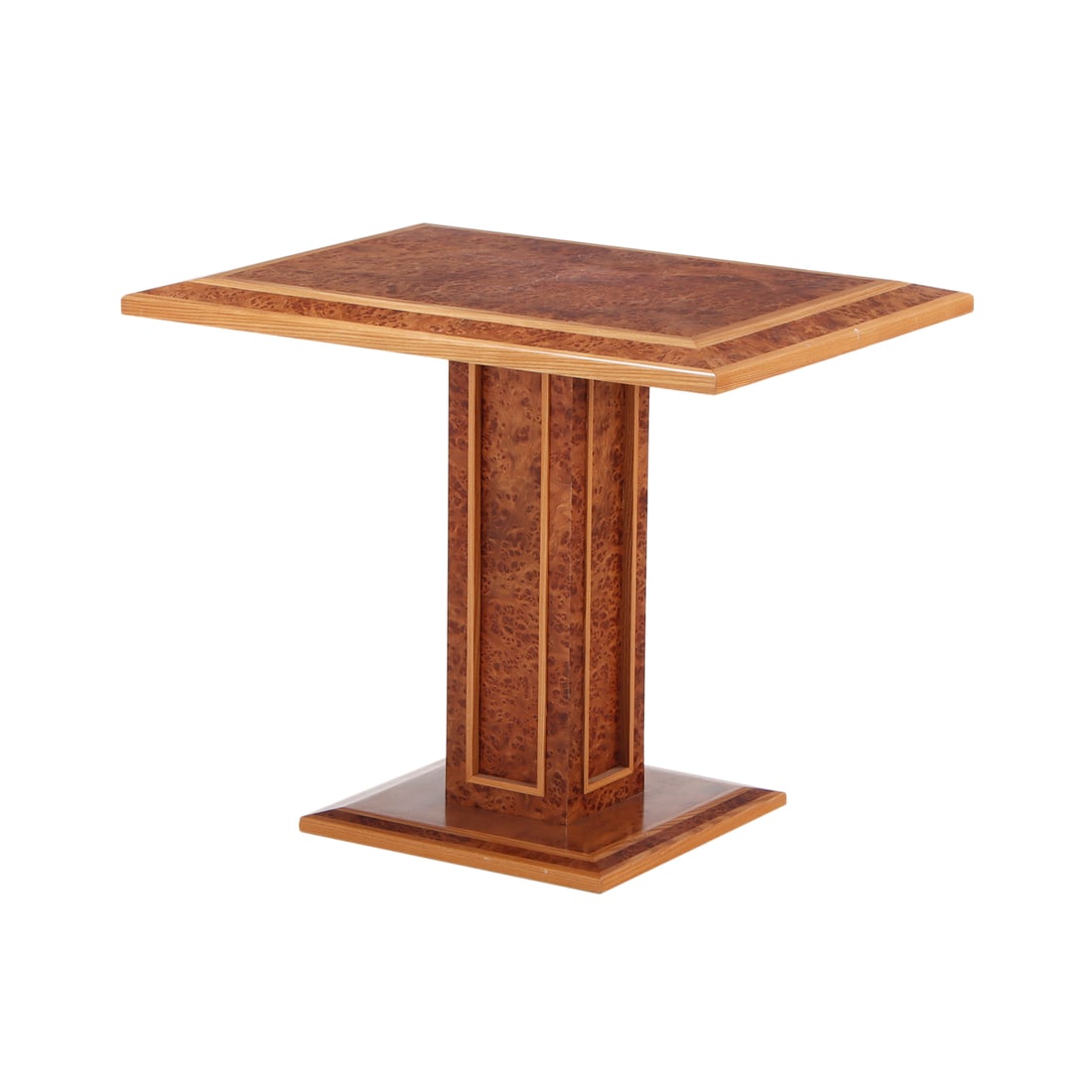 BURL WALNUT PEDESTAL TABLE C 1980. (1 of 6)