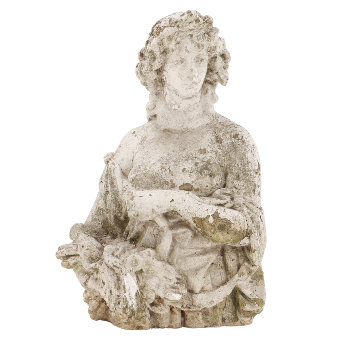 CAST STONE TORSO OF A MAIDEN HOLDING FLOWERS C 1950. (1 of 6)