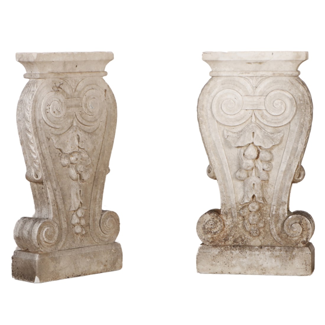 PAIR OF CARVED MARBLE BENCH ENDS C 1900. (1 of 6)