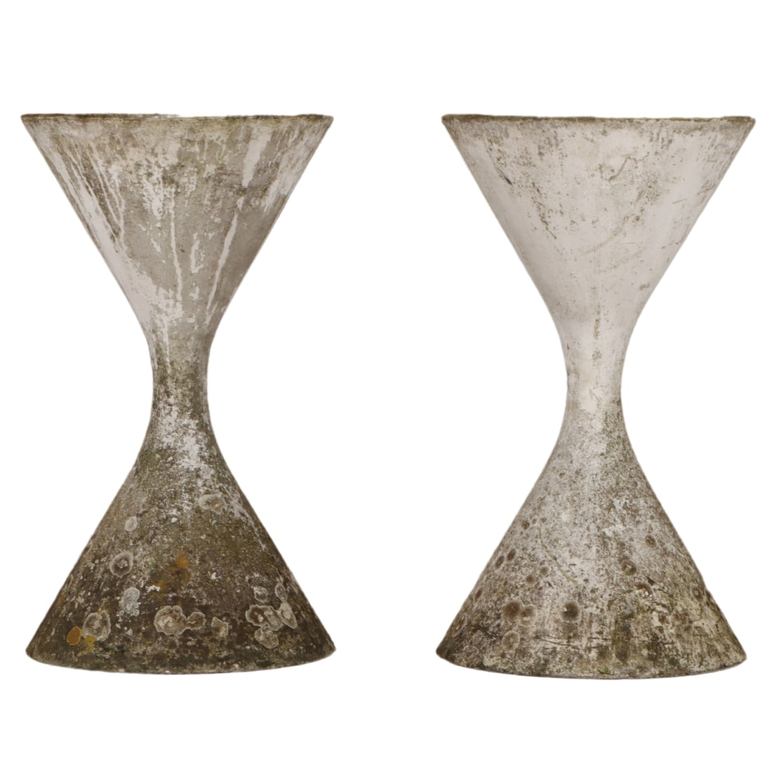LARGE PAIR FRENCH CAST STONE "DIABLO"  HOUR GLASS PLANTERS BY WILLY GUHL C 1970. (1 of 6)